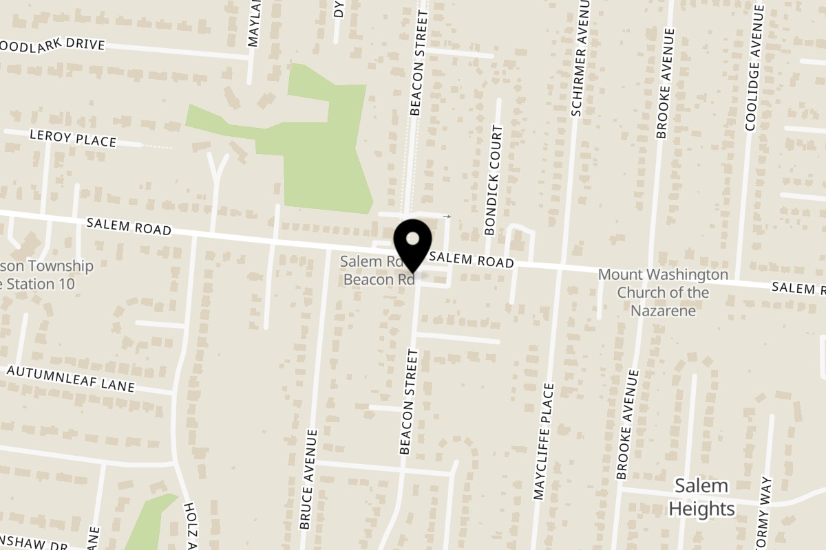 Map showing the location of Angilo's Pizza on 6403 Salem Rd in Cincinnati